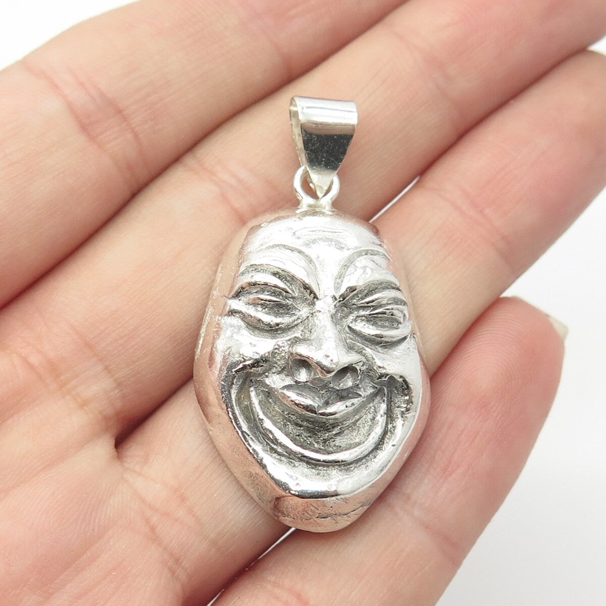 925 Sterling Silver Vintage Drama Laughing Mask Pendant