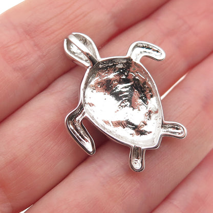 925 Sterling Silver Real Black Fire Opal Turtle Slide Charm Pendant