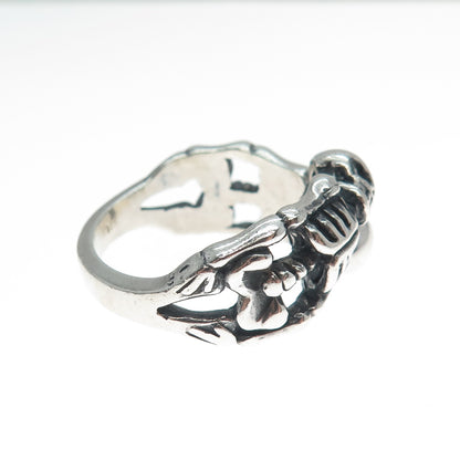 925 Sterling Silver Vintage Skeleton Biker Oxidized Ring Size 12.25