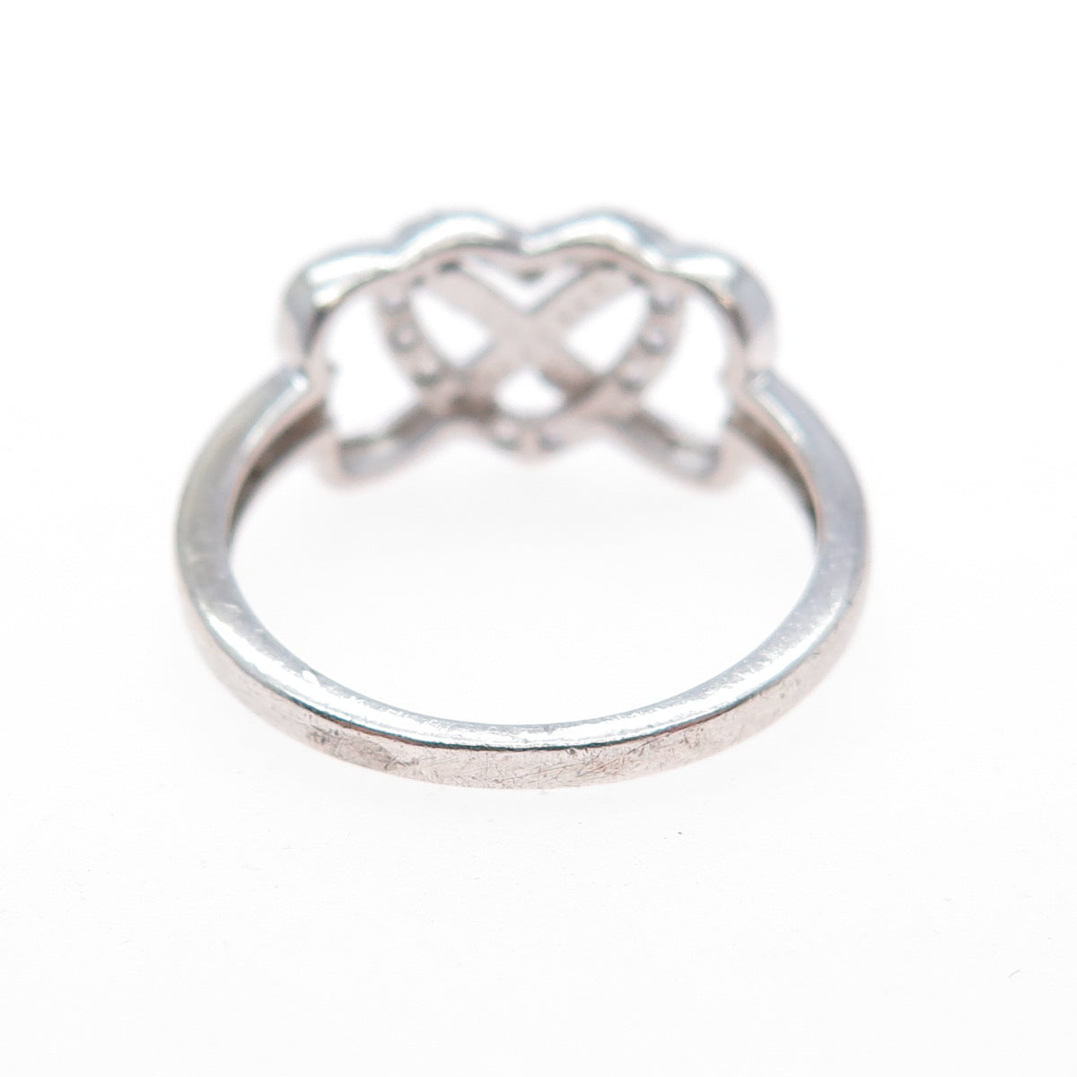 925 Sterling Silver Round-Cut C Z Interlocked Heart Infinity Ring Size 7