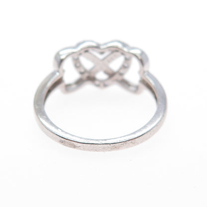 925 Sterling Silver Round-Cut C Z Interlocked Heart Infinity Ring Size 7