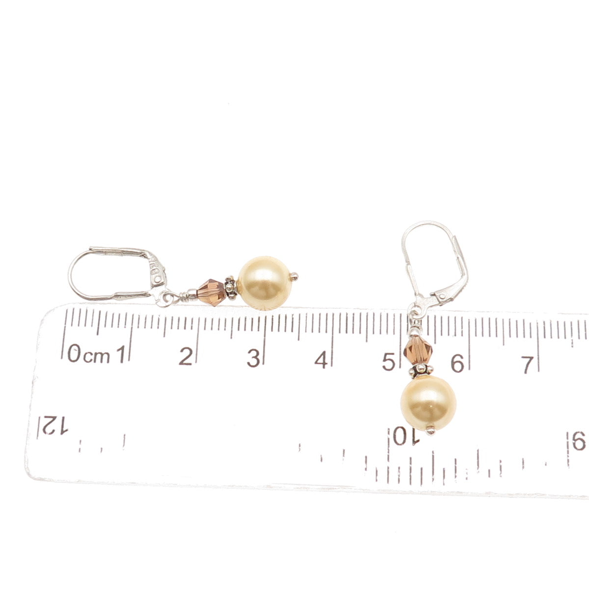 925 Sterling Silver Vintage Faux Pearl & Smoky Crystal Dangle Earrings