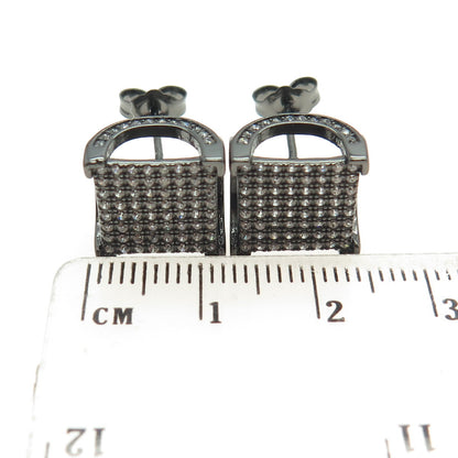 925 Sterling Silver Round-Cut C Z Black Rhodium Stud Earrings