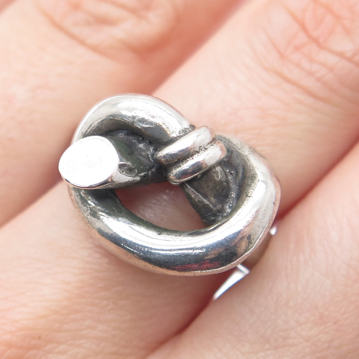 925 Sterling Silver Vintage Israel Modernist Love Knot Oxidized Ring Size 9.25