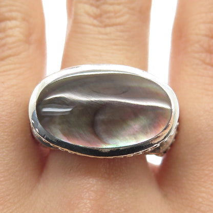 925 Sterling Silver Vintage Real Abalone Shell Swirl Ring Size 10.5