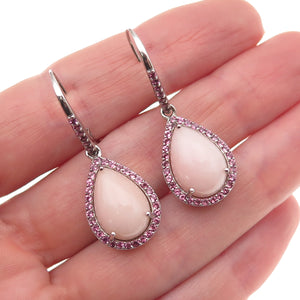925 Sterling Silver Real Rose Quartz & Amethyst Teardrop Dangle Earrings