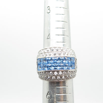925 Sterling Silver White & Blue C Z Invisible Setting Ring Size 5