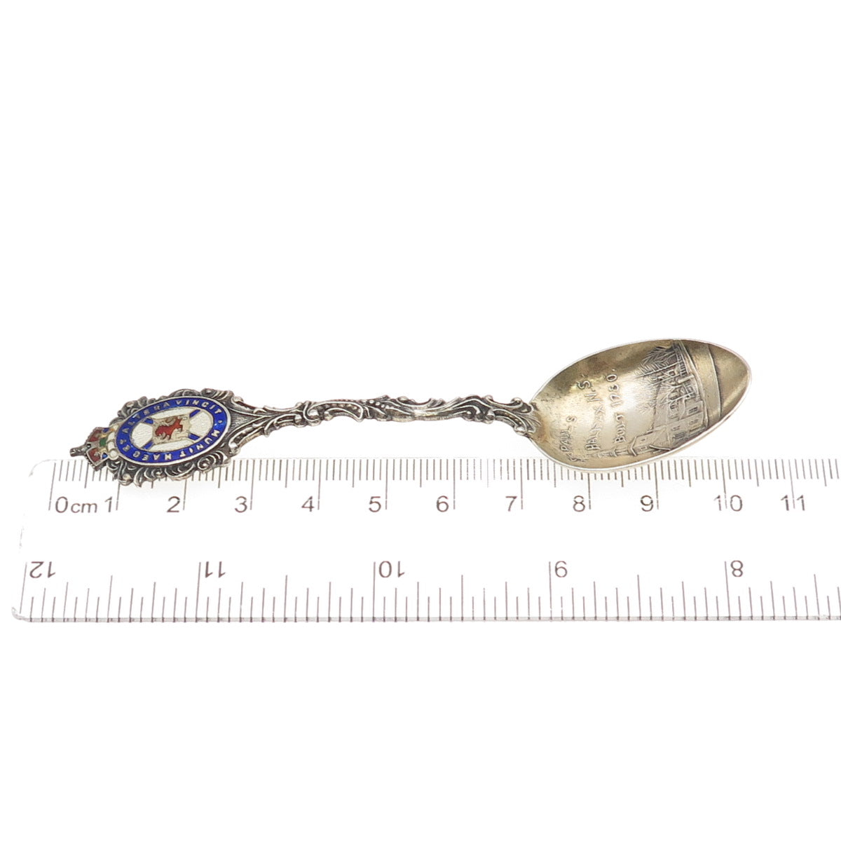 925 Sterling Antique 1901 Canada Enamel St. Paul's Church Halifax Coffee Spoon