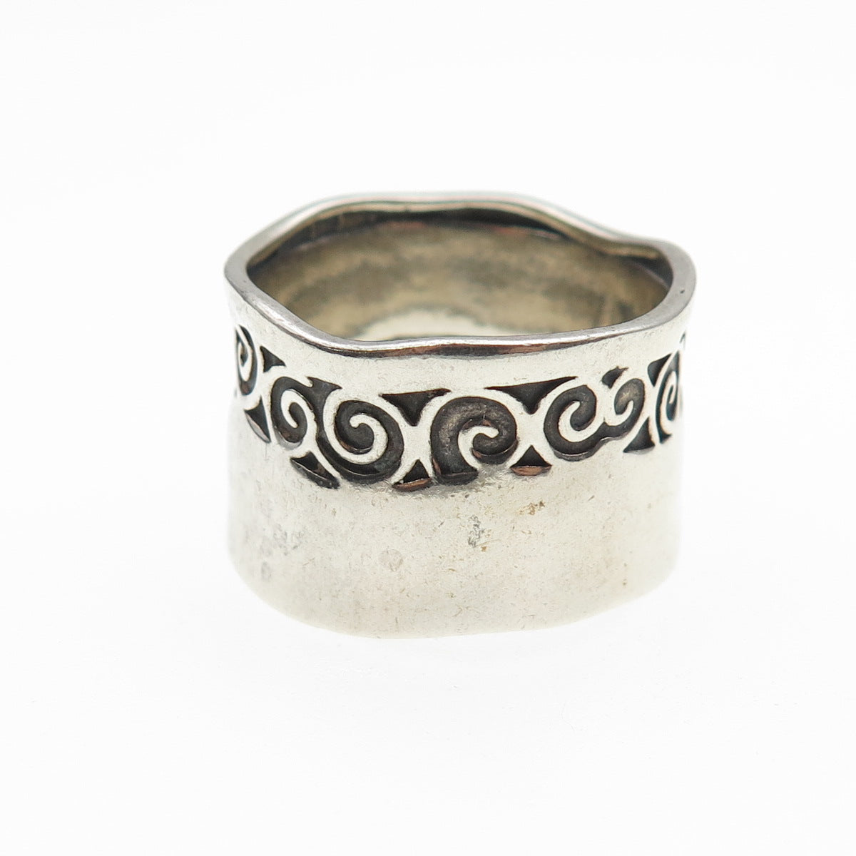 925 Sterling Silver Vintage Israel Modernist Swirl Hammered Ring Size 10.25
