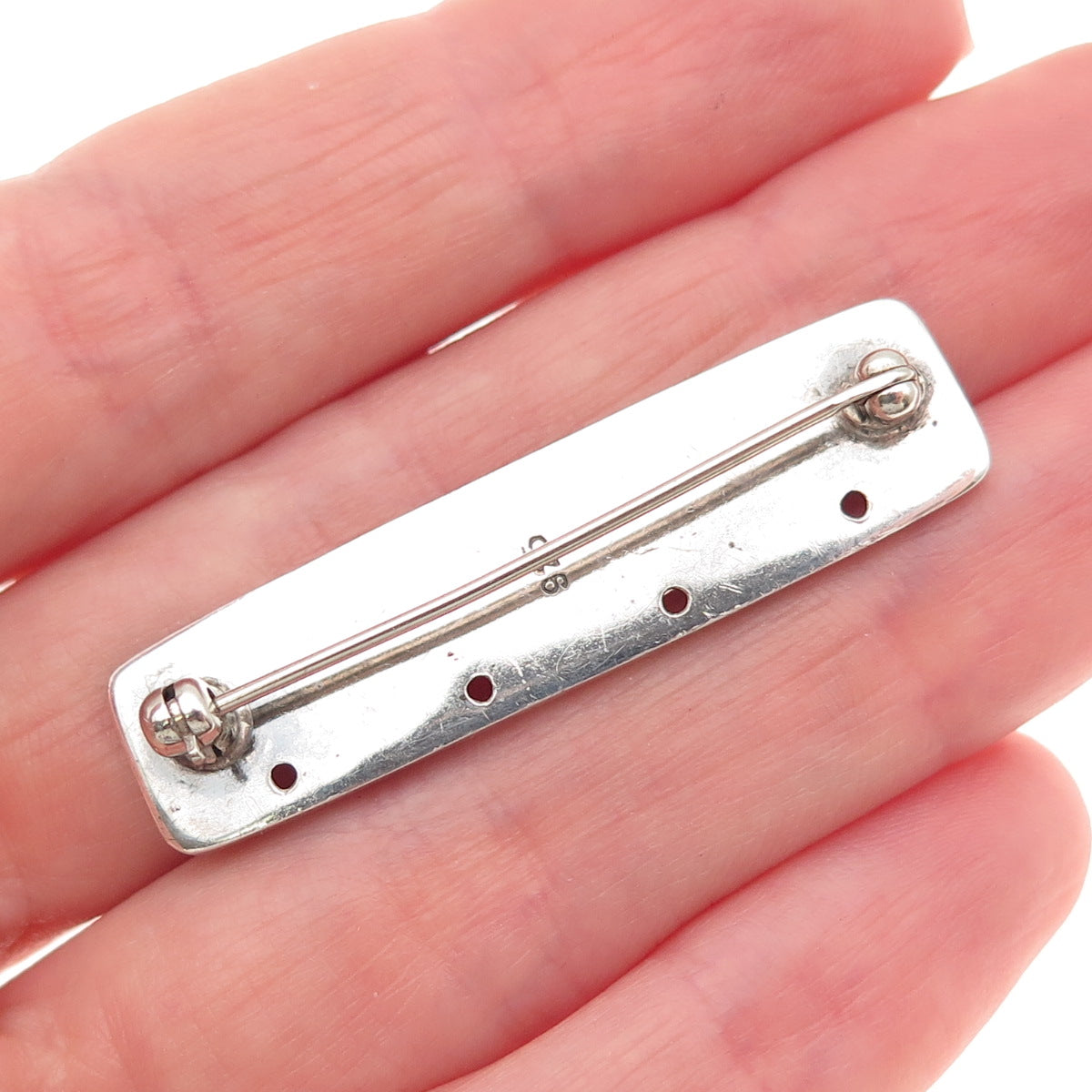 925 Sterling Silver Vintage Ethnic Oxidized Bar Pin Brooch