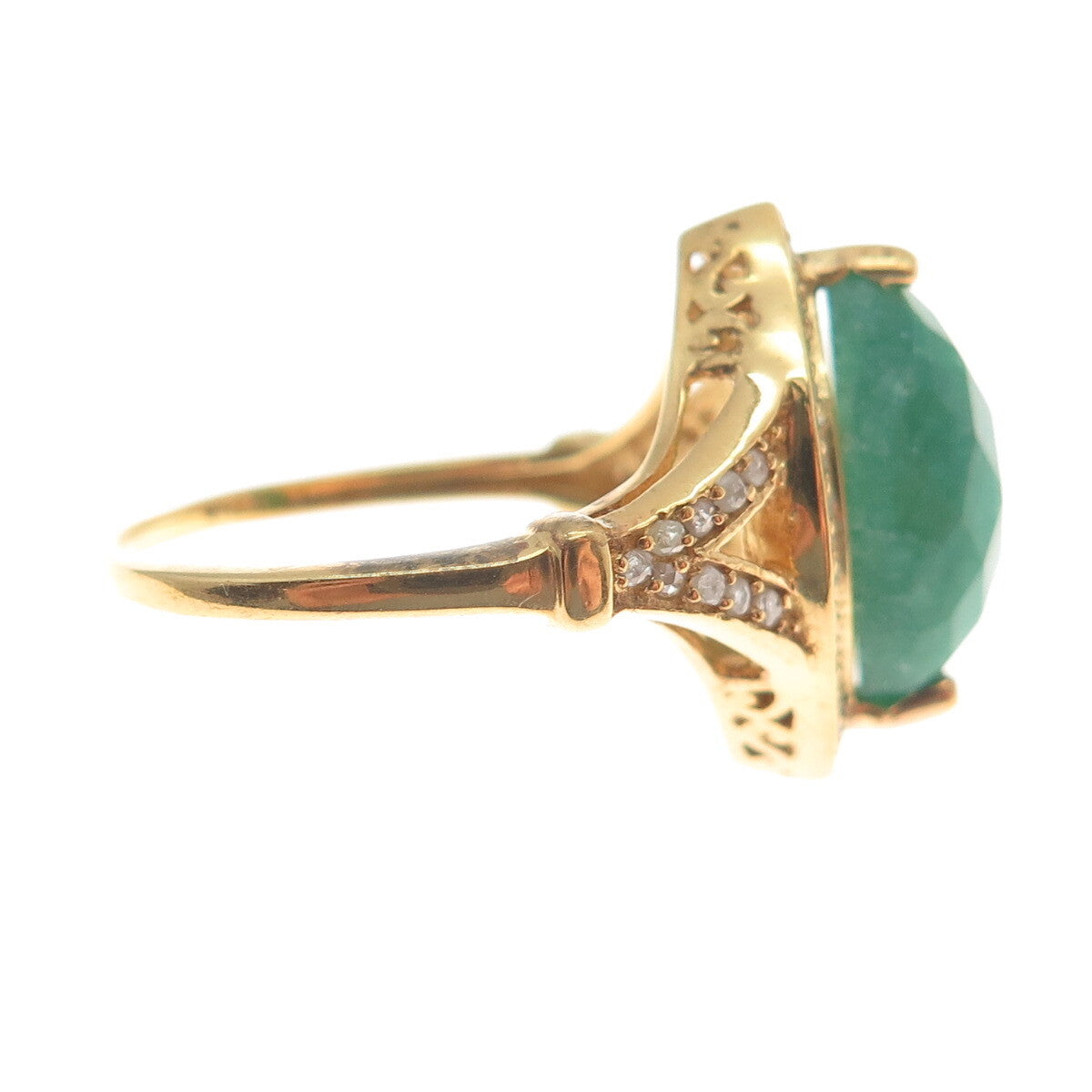 925 Sterling Silver Gold Plated Real Round-Cut Diamond & Emerald Ring Size 7.75
