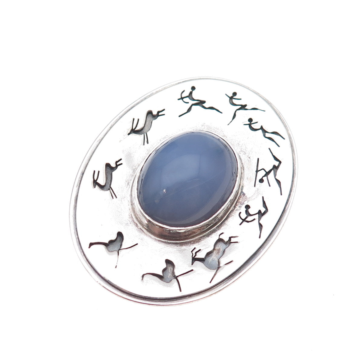 Bircher Haglund 925 Sterling Silver Vintage Real Agate Storyteller Pin Brooch