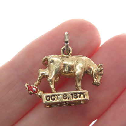 WELLS Sterling Gold Plated Vintage Enamel Oct. 8 1871 Great Chicago Fire Pendant