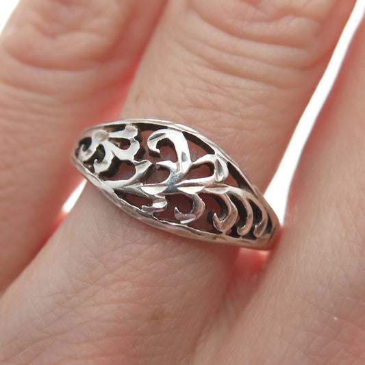 925 Sterling Silver Vintage Diamond-Cut Floral Swirl Ring Size 7.25