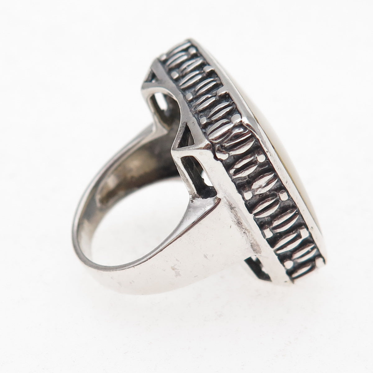 Collins 925 Sterling Silver Vintage Real MOP Oxidized Statement Ring Size 7