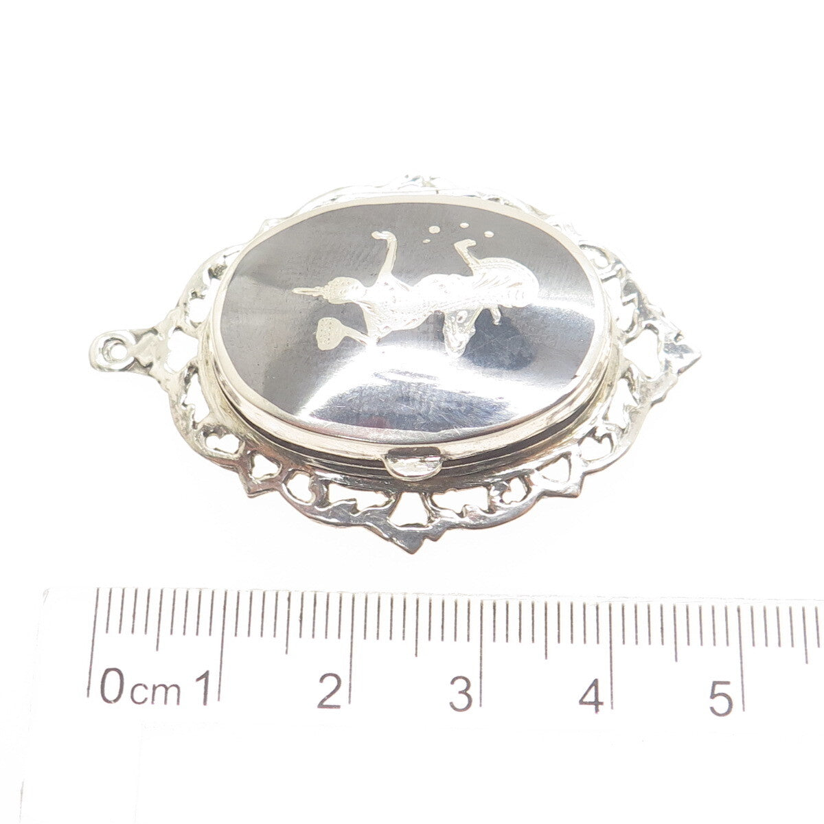 925 Sterling Silver Antique Art Deco Siam Niello Hindu Goddess Locket Pendant