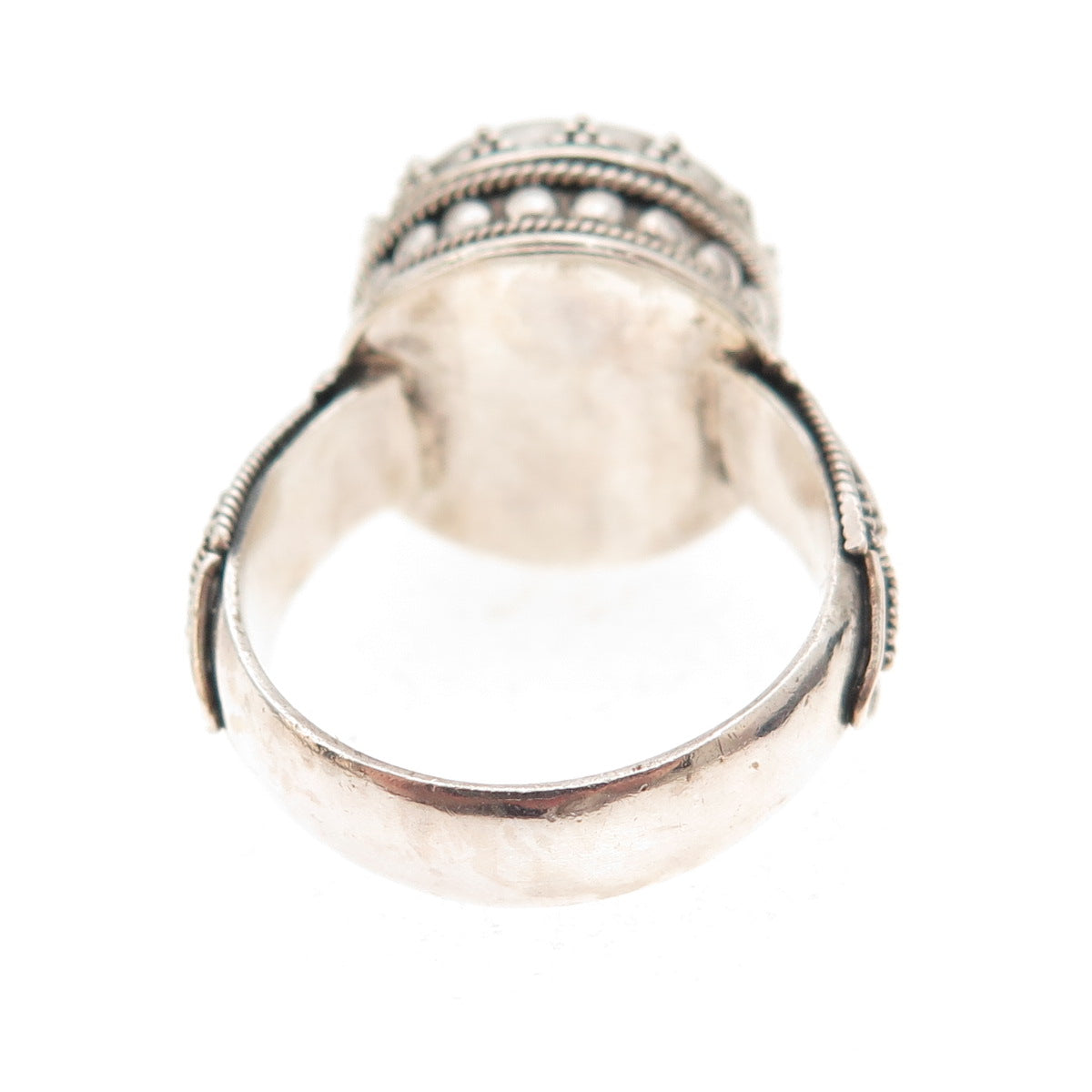 Suarti Bali Sterling Silver Vintage Real Jade Granulated Oxidized Ring Size 7.25