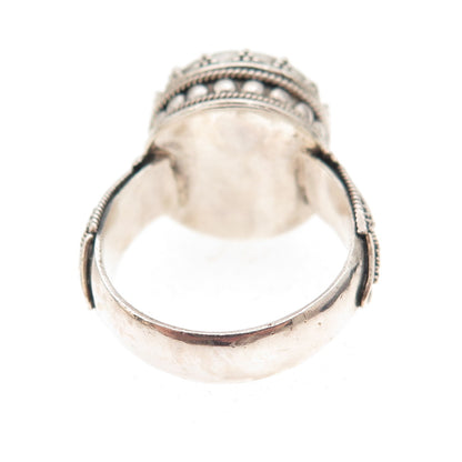 Suarti Bali Sterling Silver Vintage Real Jade Granulated Oxidized Ring Size 7.25