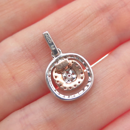925 Sterling Silver 2-Tone Round-Cut C Z Cushion Minimalist Charm Pendant
