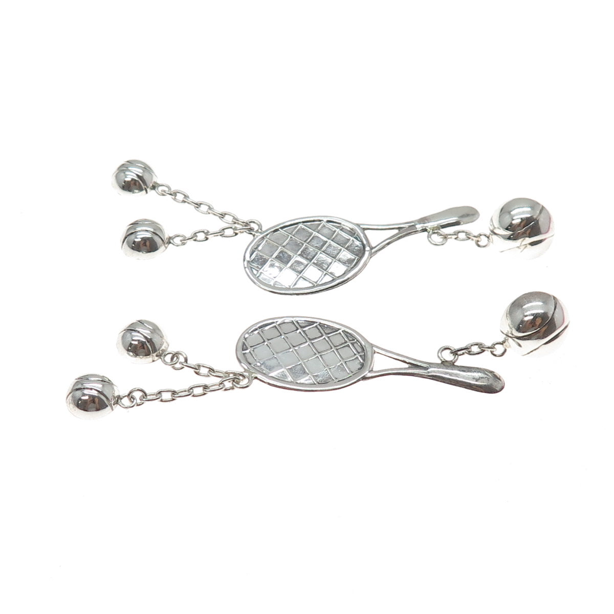 925 Sterling Silver Vintage Tennis Rackets Dangle Earrings