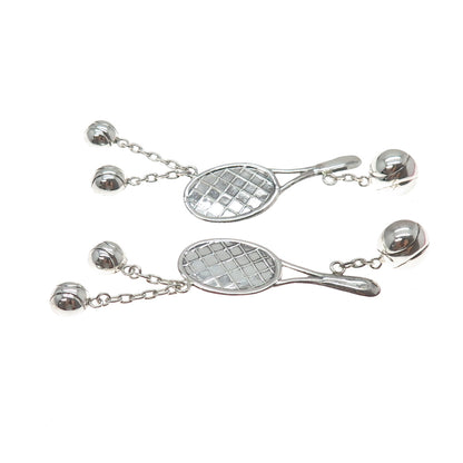 925 Sterling Silver Vintage Tennis Rackets Dangle Earrings