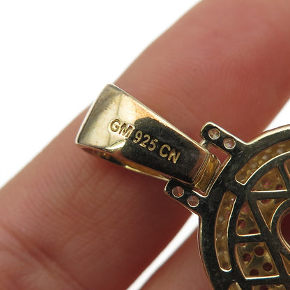 925 Sterling Silver Gold Plated Round-Cut C Z Letter O Initial Pendant