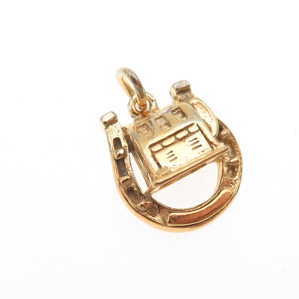 925 Sterling Gold Plated Antique Art Deco Slot Machine & Horseshoe Mini Pendant