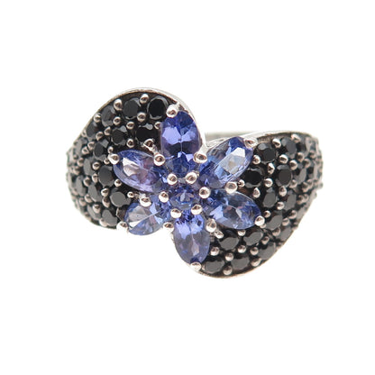 Chuck Clemency 925 Sterling Silver Real Tanzanite & Black Spinel Ring Size 8.25
