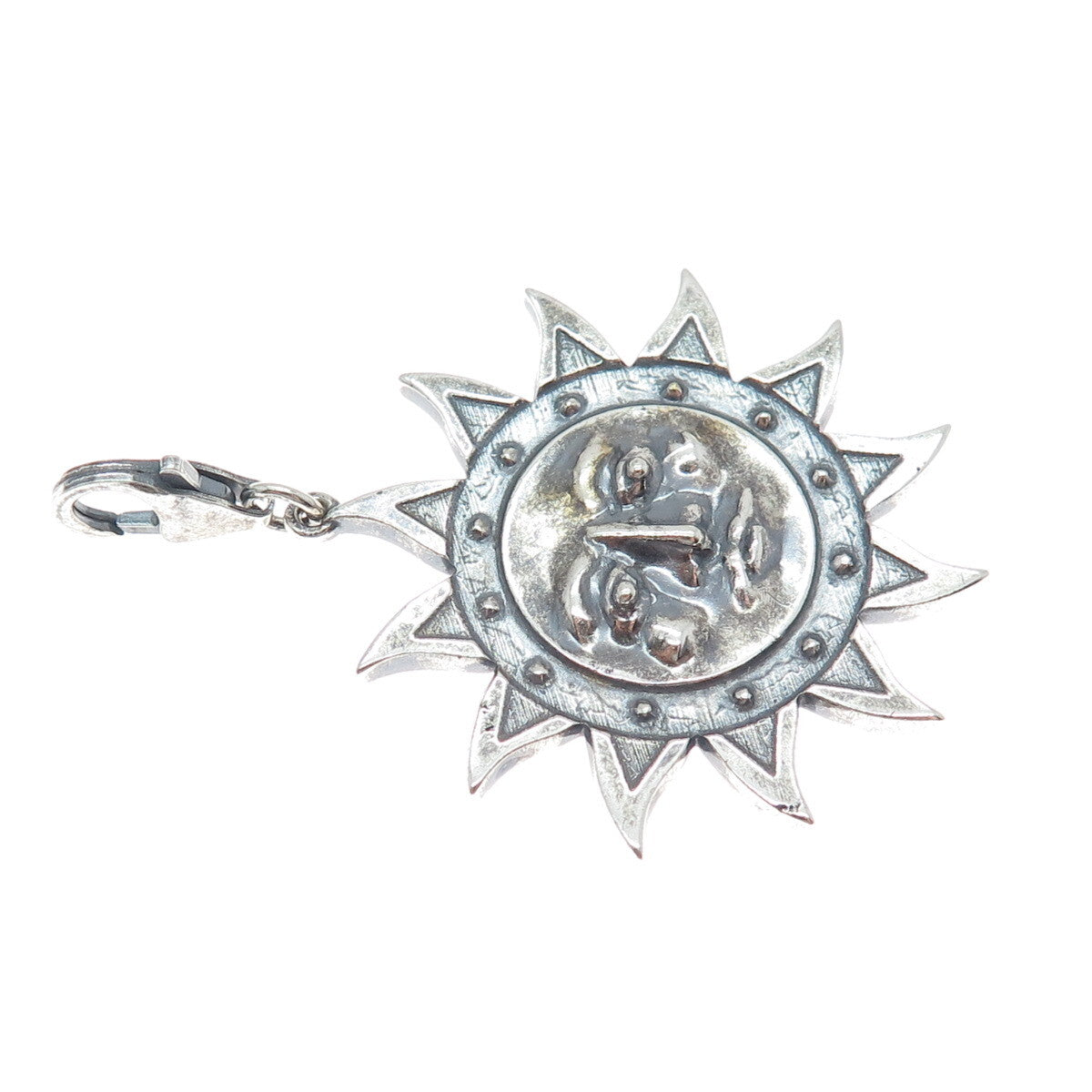 925 Sterling Silver Vintage Sun Face Oxidized Charm Pendant