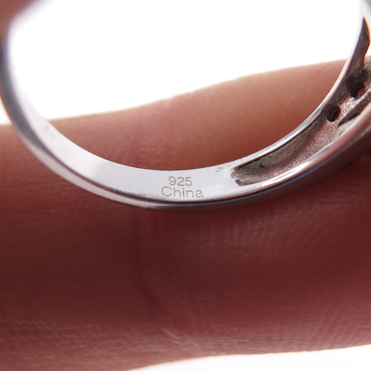 925 Sterling Silver Real Cabochon Larimar & Amethyst Ring Size 6.25