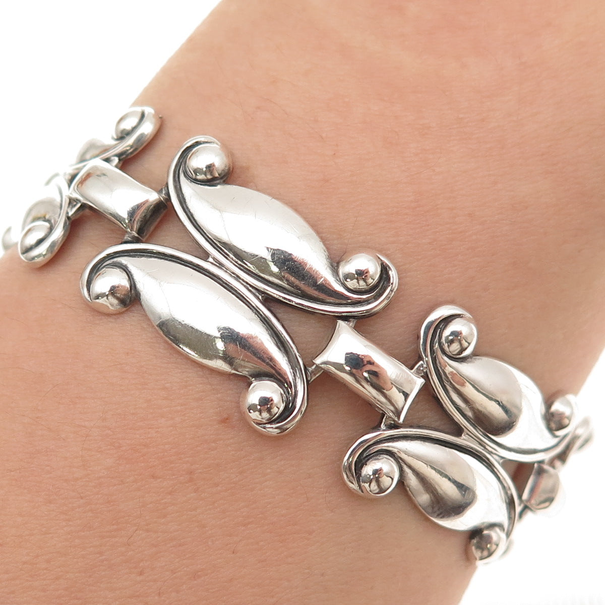 DANECRAFT 925 Sterling Silver Antique Art Deco Floral Oxidized Bracelet 7.5"