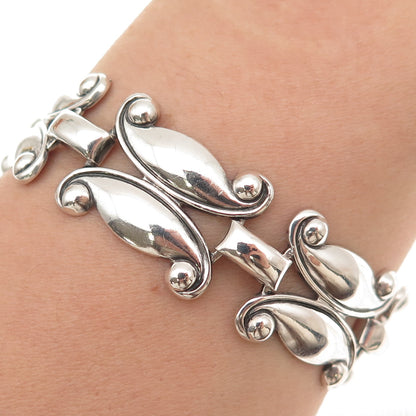 DANECRAFT 925 Sterling Silver Antique Art Deco Floral Oxidized Bracelet 7.5"