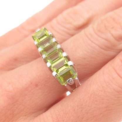 Ken Crafts 925 Sterling Silver Vintage Real Emerald-Cut Peridot Ring Size 7