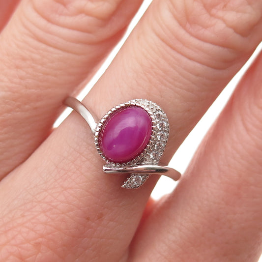 925 Sterling Silver Real Ruby & C Z Modernist Ring Size 7