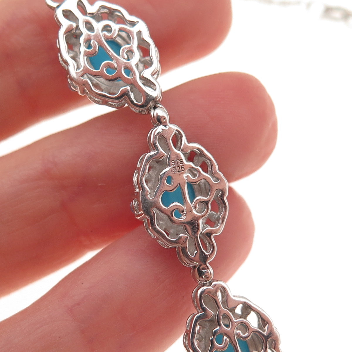 Chuck Clemency 925 Sterling Silver Real Turquoise & Tanzanite Chain Necklace 18"