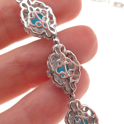 Chuck Clemency 925 Sterling Silver Real Turquoise & Tanzanite Chain Necklace 18"