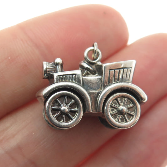 925 Sterling Silver Vintage Retro Car 3D Pendant