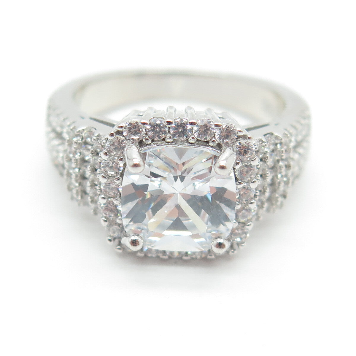 925 Sterling Silver Cushion & Round-Cut Shaped C Z Ring Size 6.25