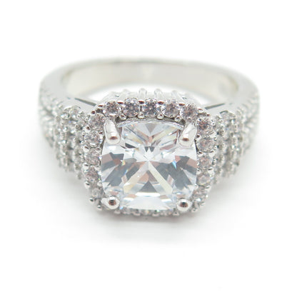 925 Sterling Silver Cushion & Round-Cut Shaped C Z Ring Size 6.25