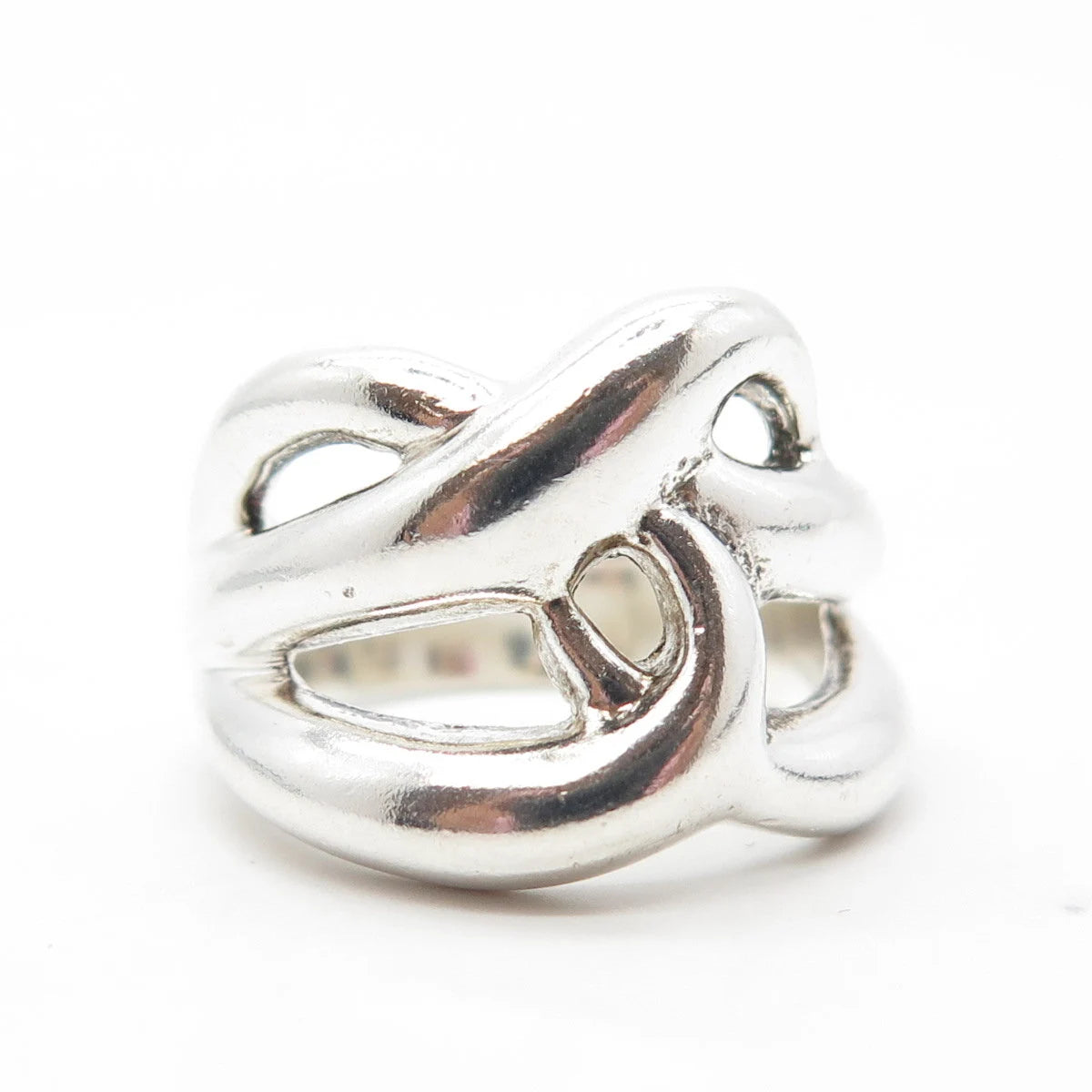925 Sterling Silver Vintage Knot Modernist Cocktail Ring Size 8.25