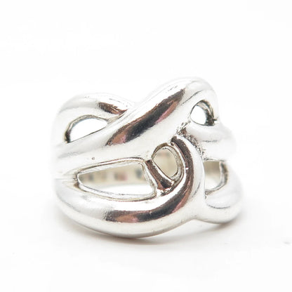 925 Sterling Silver Vintage Knot Modernist Cocktail Ring Size 8.25