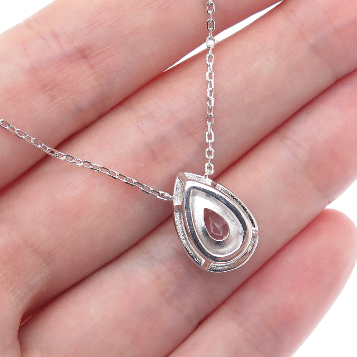 DSMK 925 Sterling Silver White & Pink C Z Teardrop Cable Chain Necklace 16-18"