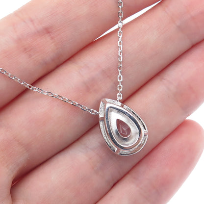 DSMK 925 Sterling Silver White & Pink C Z Teardrop Cable Chain Necklace 16-18"