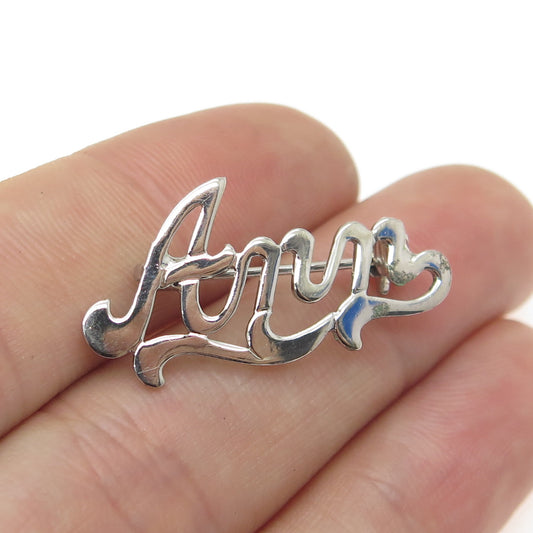 925 Sterling Silver Vintage "Ann" Name Pin Brooch