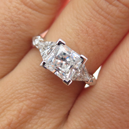 925 Sterling Silver Princess & Triangle-Cut C Z Engagement Ring Size 7.25
