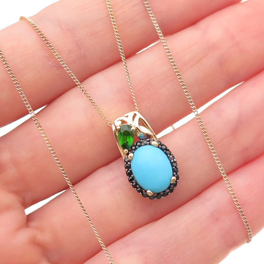 Chuck Clemency 925 Sterling Gold Plated Turquoise Spinel & Peridot Necklace 20"