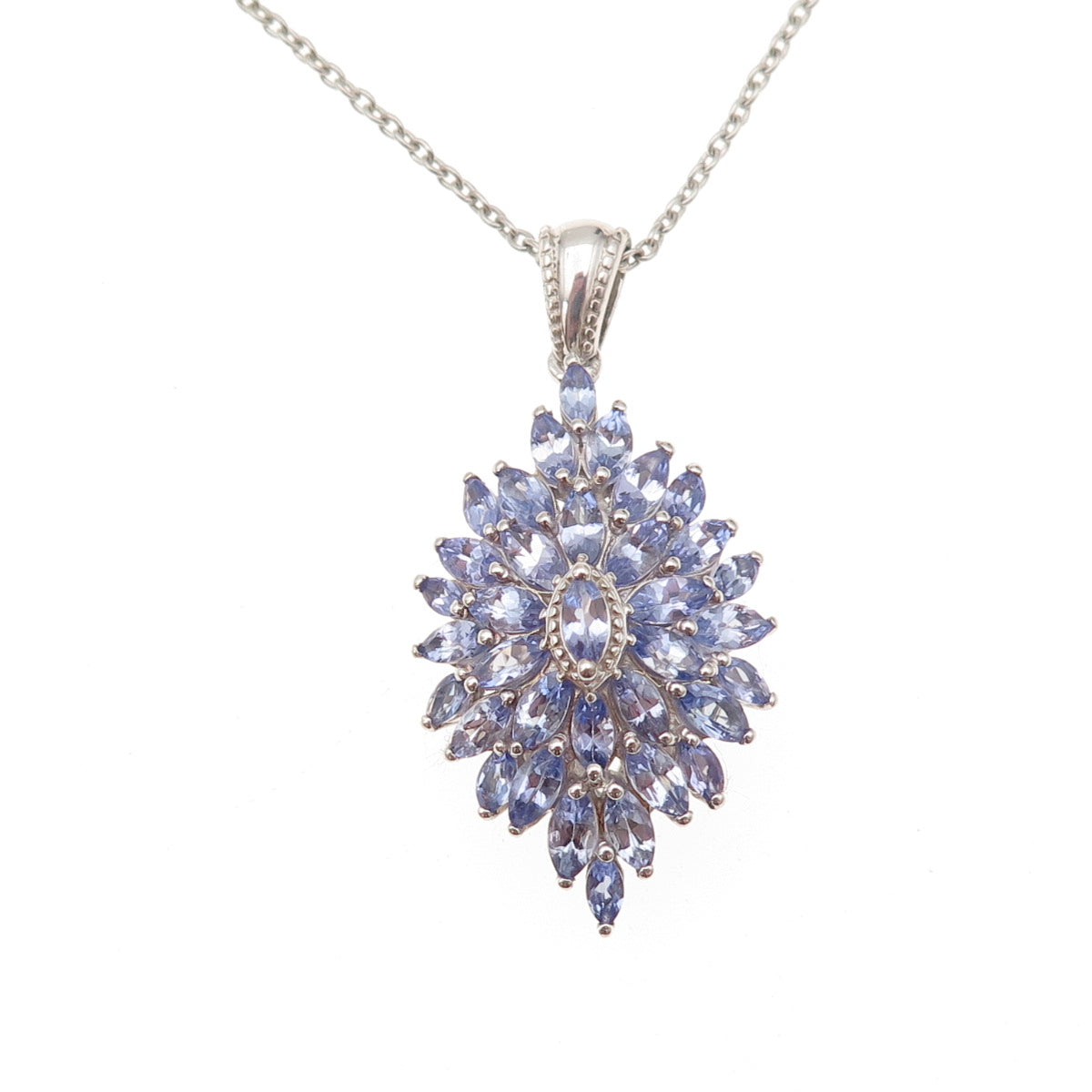 D'Joy 925 Sterling Silver Real Marquise-Cut Tanzanite Cable Chain Necklace 20"