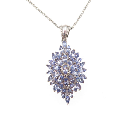 D'Joy 925 Sterling Silver Real Marquise-Cut Tanzanite Cable Chain Necklace 20"