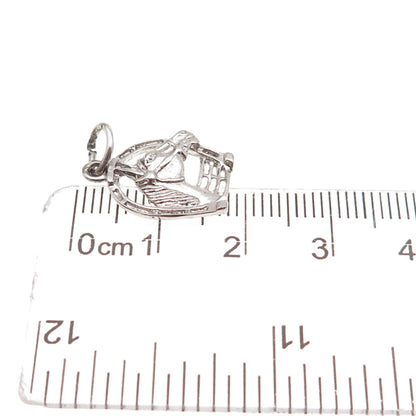 925 Sterling Silver Vintage Horse & Horseshoe Oxidized Mini Charm Pendant