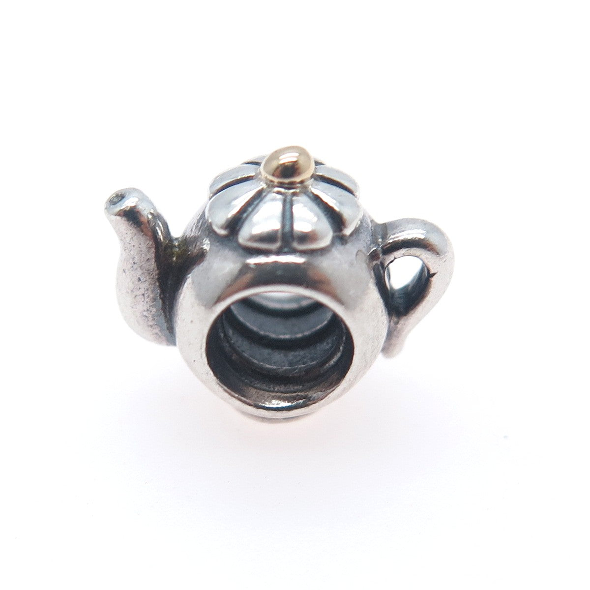 PANDORA 925 Sterling Silver & Gold Teapot Slide Bead Charm